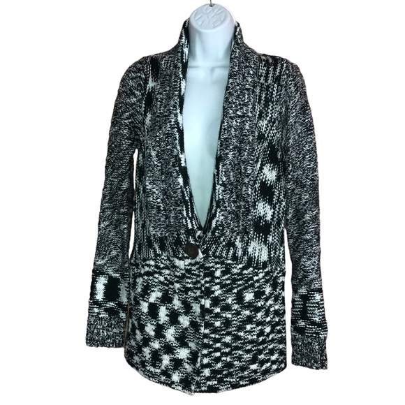 Element Black White Knit Snap Down Cardigan Sweater - Women’s Medium - Picture 8 of 11